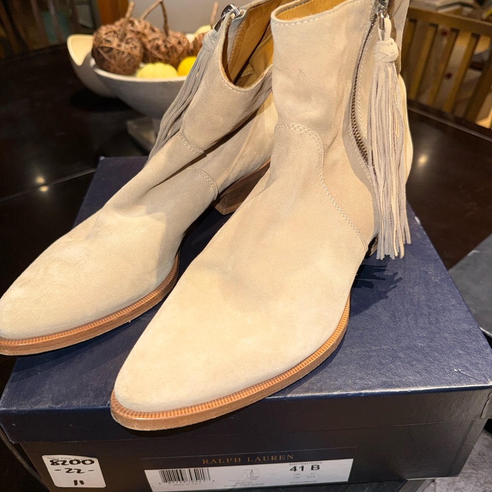 Ralph Lauren woman’s Cream Suede Boots with Fringe